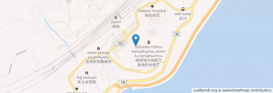 Mapa de ubicacion de 静岡地方裁判所熱海簡易裁判所 en Japón, Prefectura De Shizuoka, 熱海市.