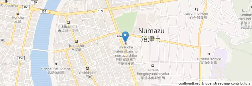 Mapa de ubicacion de 静岡家庭裁判所沼津支部 en Japan, Shizuoka Prefecture, Numazu.