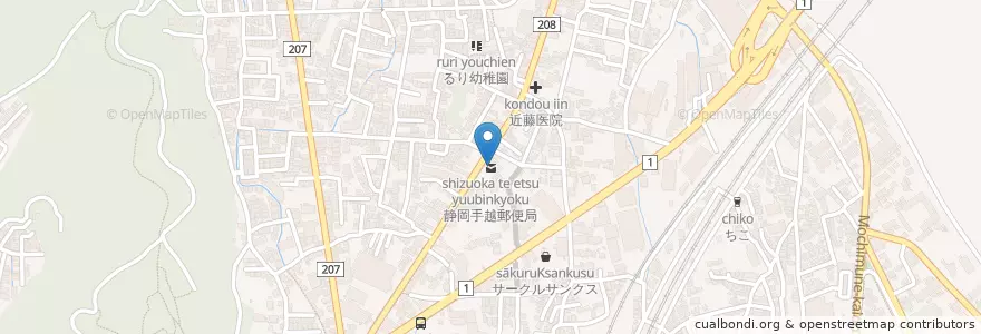 Mapa de ubicacion de 静岡手越郵便局 en 일본, 시즈오카현, 시즈오카시, 駿河区.