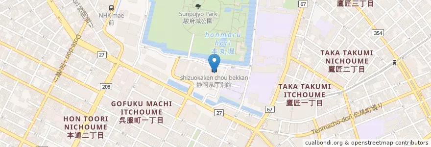 Mapa de ubicacion de 静岡県警察本部 en 일본, 시즈오카현, 시즈오카시, 葵区.
