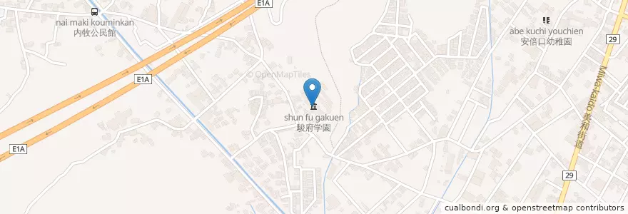Mapa de ubicacion de 駿府学園 en Япония, Сидзуока, 静岡市, 葵区.