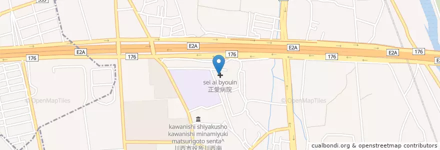 Mapa de ubicacion de 正愛病院 en Japón, Prefectura De Hyōgo, 川西市.