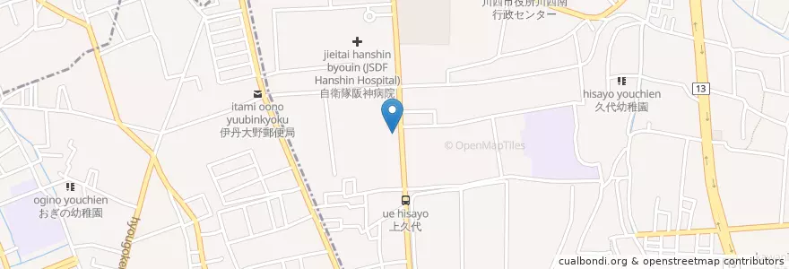 Mapa de ubicacion de 川西市共同利用施設西久代会館 en Japan, Präfektur Hyōgo, 伊丹市.
