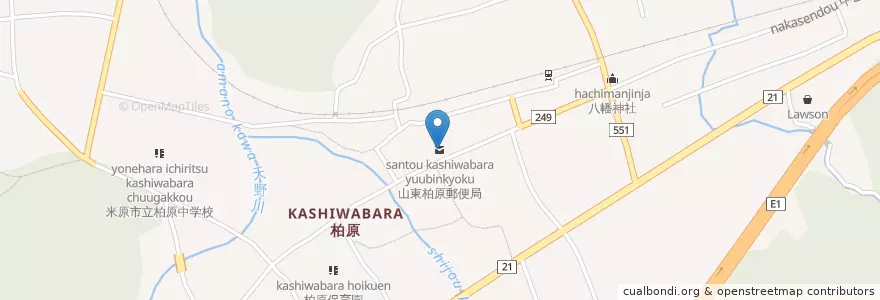 Mapa de ubicacion de 山東柏原郵便局 en Япония, Сига, 米原市.