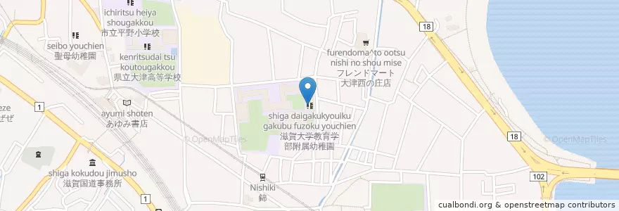 Mapa de ubicacion de 滋賀大学教育学部附属幼稚園 en Japon, Préfecture De Shiga, 大津市.
