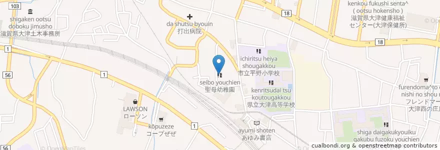 Mapa de ubicacion de 聖母幼稚園 en Japon, Préfecture De Shiga, 大津市.