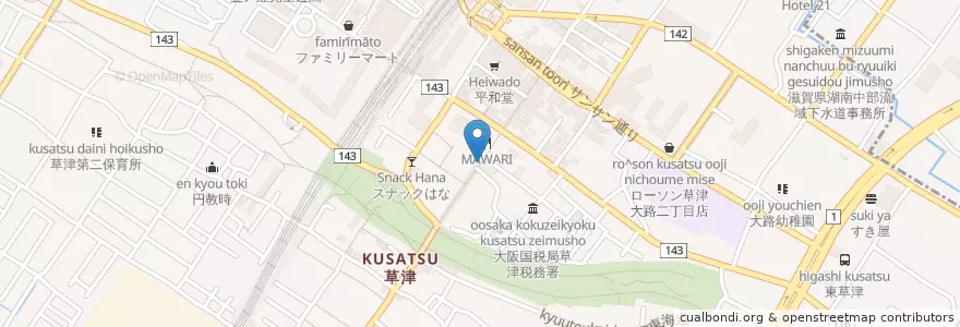 Mapa de ubicacion de 草津大路郵便局 en اليابان, شيغا, 草津市.