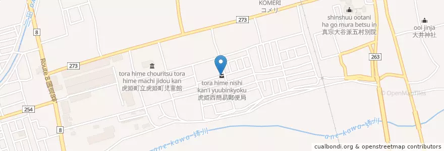 Mapa de ubicacion de 虎姫西簡易郵便局 en 日本, 滋賀県/滋賀縣, 長浜市.
