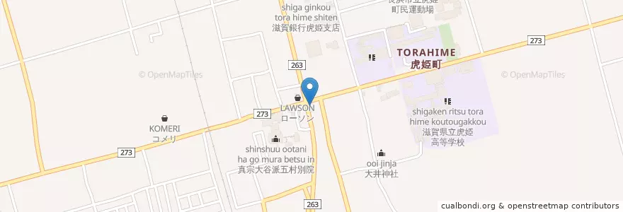 Mapa de ubicacion de 虎姫郵便局 en Jepun, 滋賀県, 長浜市.