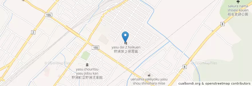 Mapa de ubicacion de 野洲第２保育園 en Japão, 滋賀県, 野洲市.