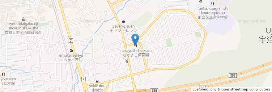 Mapa de ubicacion de なかよし保育園 en Jepun, 京都府, 宇治市.