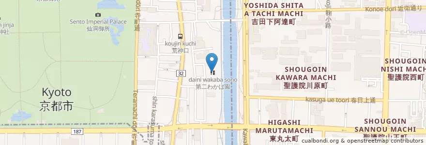 Mapa de ubicacion de わかば園 en Japon, Préfecture De Kyoto, 京都市, 左京区.