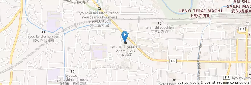 Mapa de ubicacion de アヴェ・マリア幼稚園 en Giappone, Prefettura Di Kyoto, Kyoto, 山科区.