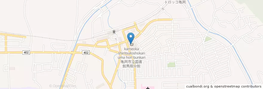 Mapa de ubicacion de 亀岡市立図書館馬堀分館 en 日本, 京都府, 亀岡市.