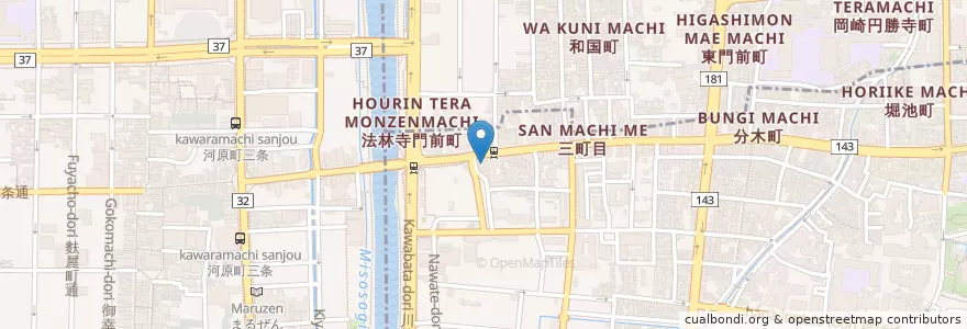 Mapa de ubicacion de 京都三条大橋郵便局 en Giappone, Prefettura Di Kyoto, Kyoto, 東山区.