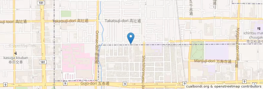 Mapa de ubicacion de 京都中堂寺郵便局 en Japonya, 京都府, 京都市, 中京区.