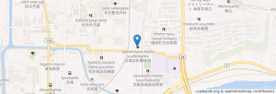 Mapa de ubicacion de 京都京町郵便局 en ژاپن, 京都府, 京都市, 伏見区.