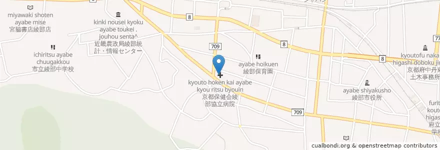 Mapa de ubicacion de 京都保健会綾部協立病院 en 日本, 京都府, 綾部市.