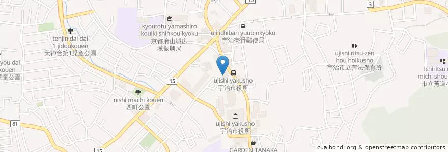 Mapa de ubicacion de 京都地方検察庁宇治区検察庁 en Japan, 京都府, 宇治市.