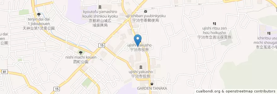 Mapa de ubicacion de 京都地方裁判所宇治簡易裁判所 en ژاپن, 京都府, 宇治市.