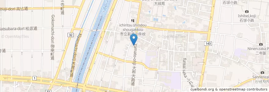 Mapa de ubicacion de 京都大和大路郵便局 en Japan, Kyoto Prefecture, Kyoto, Higashiyama Ward.