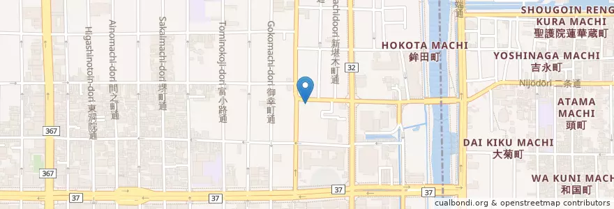 Mapa de ubicacion de 京都寺町二条郵便局 en Japón, Prefectura De Kioto, Kioto, 中京区.