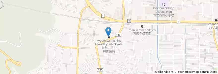 Mapa de ubicacion de 京都山科川田郵便局 en 日本, 京都府, 京都市, 山科区.