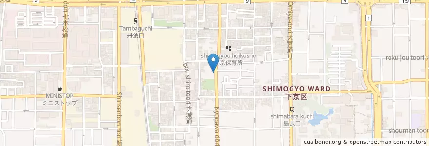 Mapa de ubicacion de 京都島原郵便局 en اليابان, 京都府, 京都市, 下京区.