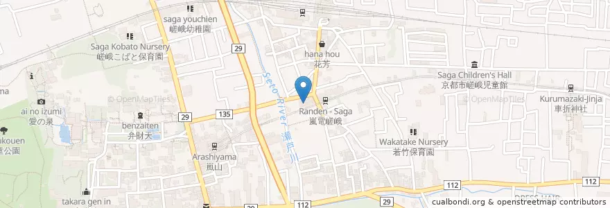 Mapa de ubicacion de 京都嵯峨郵便局 en ژاپن, 京都府, 京都市, 右京区.
