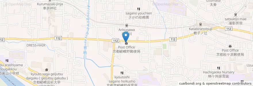 Mapa de ubicacion de 京都嵯峨野郵便局 en ژاپن, 京都府, 京都市, 右京区.