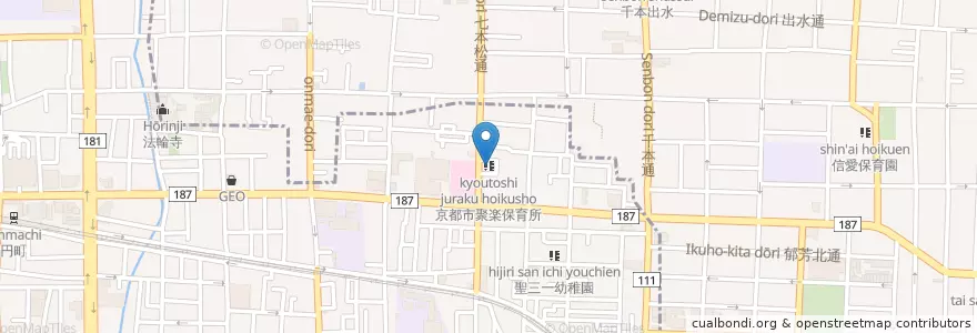 Mapa de ubicacion de 京都市じゅらく児童館 en اليابان, 京都府, 京都市, 中京区.