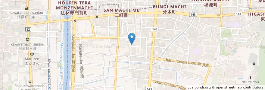 Mapa de ubicacion de 京都市三条乳児保育所 en Jepun, 京都府, 京都市, 東山区.