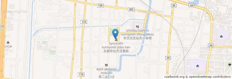 Mapa de ubicacion de 京都市住吉児童館 en Giappone, Prefettura Di Kyoto, Kyoto, 伏見区.