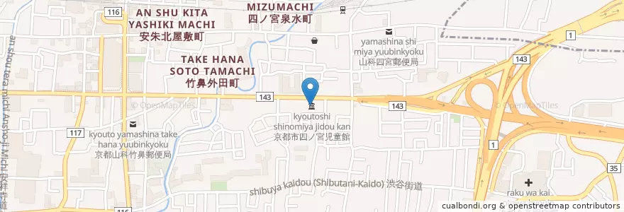 Mapa de ubicacion de 京都市四ノ宮児童館 en Japon, Préfecture De Kyoto, 京都市, 山科区.