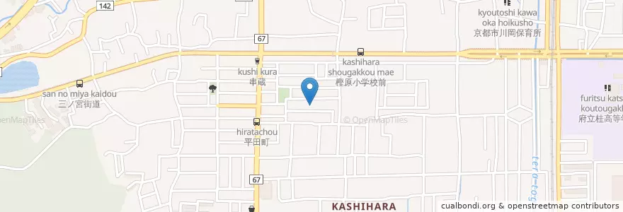 Mapa de ubicacion de 京都市樫原保育所 en Japan, Kyoto Prefecture, Kyoto, Nishikyo Ward.