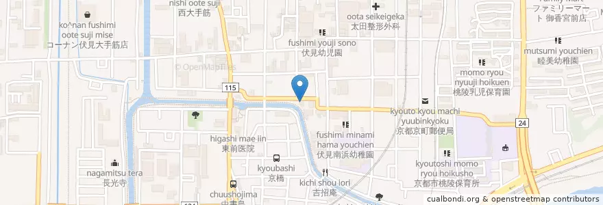 Mapa de ubicacion de 京都市消防局伏見消防署南浜消防出張所 en Japão, 京都府, Quioto, 伏見区.