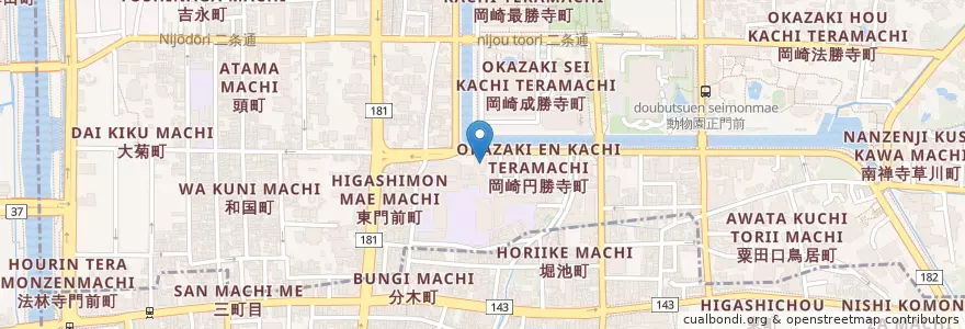 Mapa de ubicacion de 岡崎消防出張所 en Japón, Prefectura De Kioto, Kioto, 左京区.