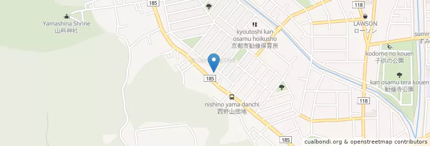 Mapa de ubicacion de 京都市西野山保育所 en Japon, Préfecture De Kyoto, 京都市, 山科区.