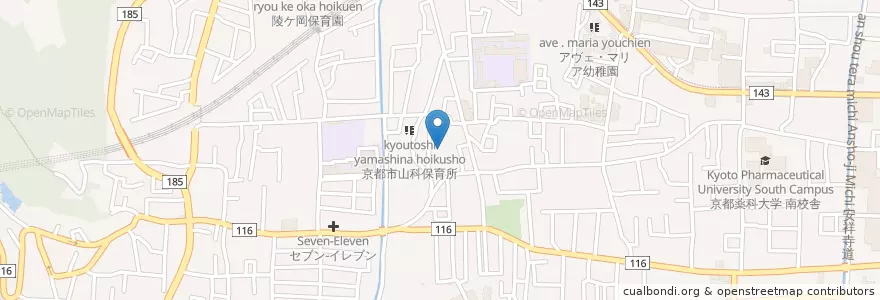 Mapa de ubicacion de 京都市鏡山保育所 en اليابان, 京都府, 京都市, 山科区.