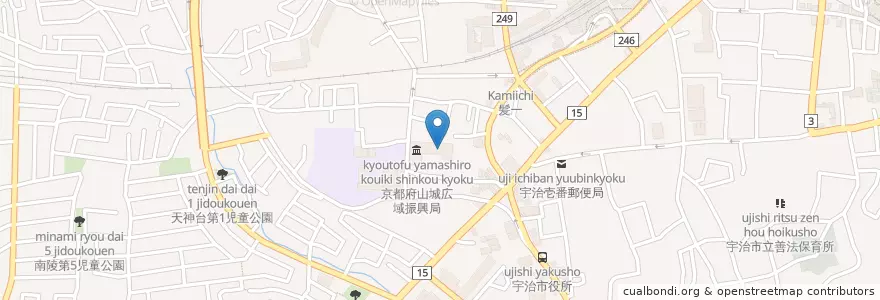 Mapa de ubicacion de 京都府山城北保健所 en Japón, Prefectura De Kioto, 宇治市.