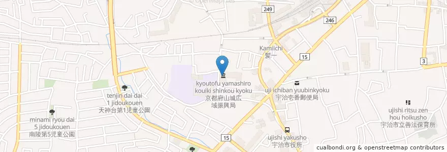 Mapa de ubicacion de 京都府山城広域振興局 en Giappone, Prefettura Di Kyoto, 宇治市.
