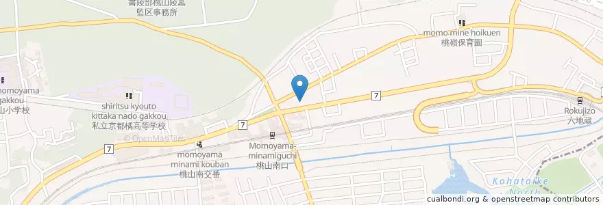 Mapa de ubicacion de 京都桃山南口郵便局 en 日本, 京都府, 京都市, 伏見区.
