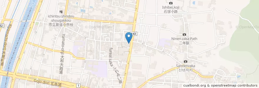 Mapa de ubicacion de 京都清水郵便局 en Japan, Präfektur Kyōto, 京都市, 東山区.