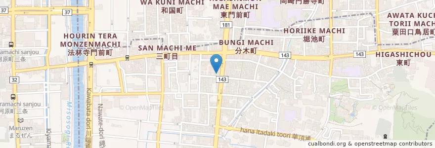 Mapa de ubicacion de 京都知恩院前郵便局 en Japon, Préfecture De Kyoto, 京都市, 東山区.