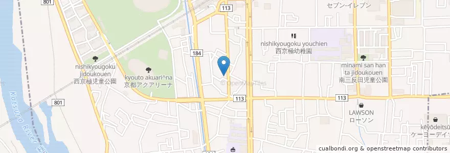 Mapa de ubicacion de 京都西京極郵便局 en ژاپن, 京都府, 京都市, 右京区.