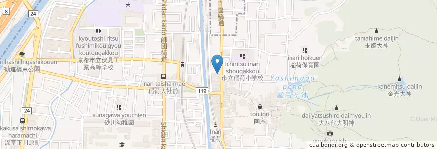 Mapa de ubicacion de 伏見稲荷郵便局 en Japonya, 京都府, 京都市, 伏見区.