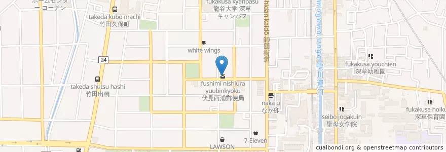 Mapa de ubicacion de 伏見西浦郵便局 en Giappone, Prefettura Di Kyoto, Kyoto, 伏見区.