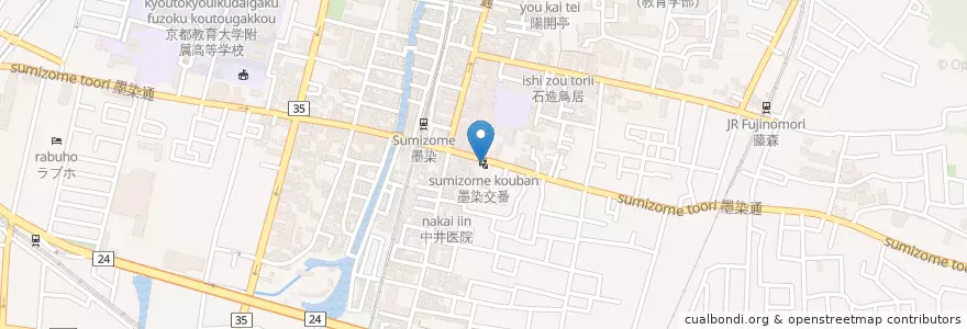 Mapa de ubicacion de 墨染交番 en Japão, 京都府, Quioto, 伏見区.