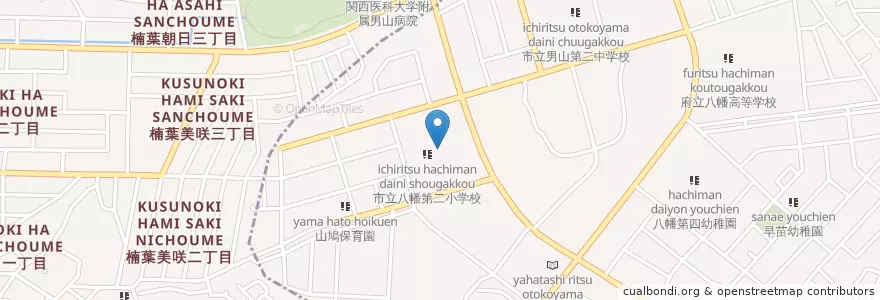 Mapa de ubicacion de 八幡第二幼稚園 en Japan, Präfektur Kyōto, 枚方市, 八幡市.