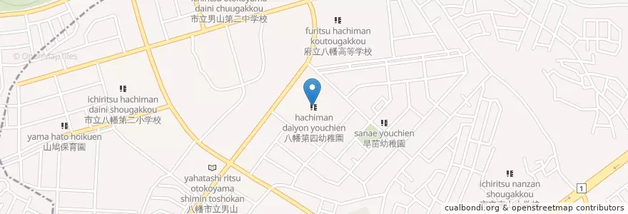 Mapa de ubicacion de 八幡第四幼稚園 en اليابان, 京都府, 八幡市.